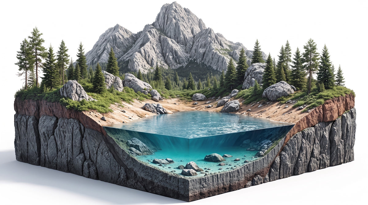 Doorsnede van een berglandschap met grondwaterlaag